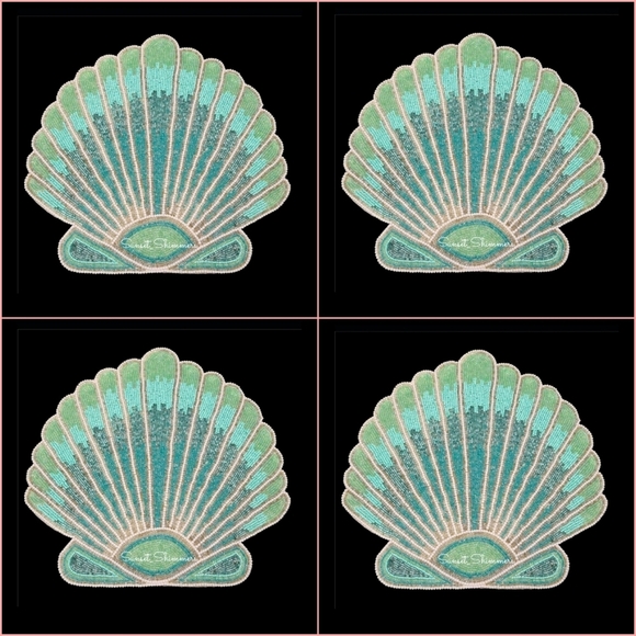 4pc Set Coastal Beaded Scalloped Seashell Placemats Chargers NEW - Picture 1 of 6